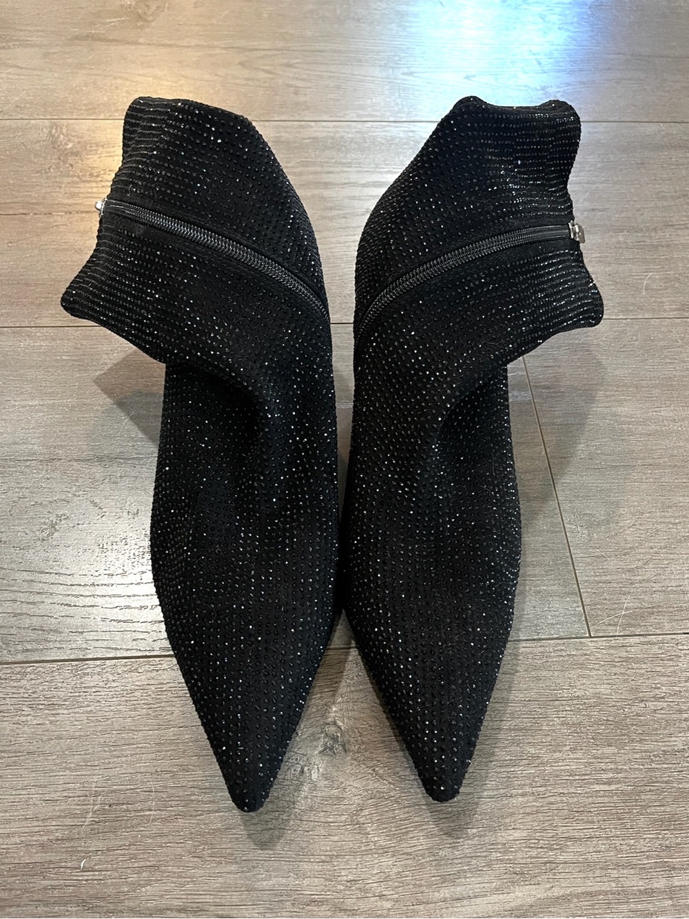 Azalea Wang Black Rhinestone Pointed-Toe Ankle Booties - Picture 2 of 4